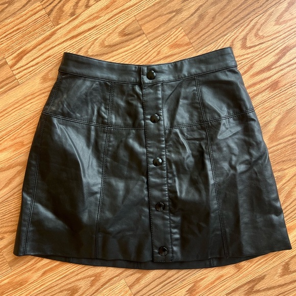 Free People Black Leather Button-Up Skirt - Picture 1 of 4